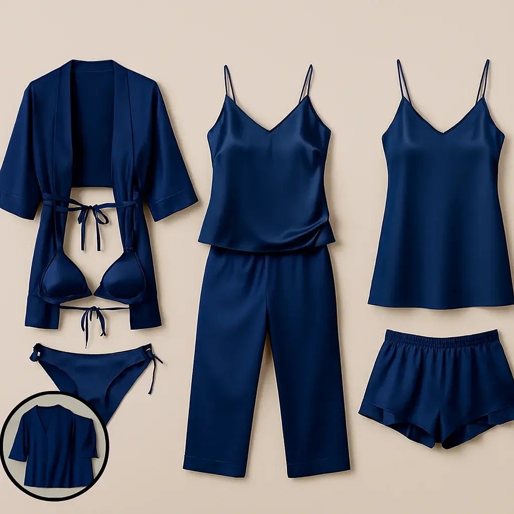 Premium Silk 7-Piece Nightwear Set for Women