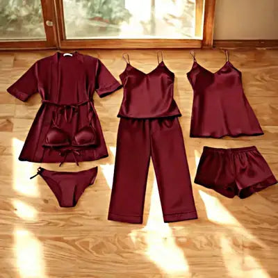 Premium Silk 7-Piece Nightwear Set for Women