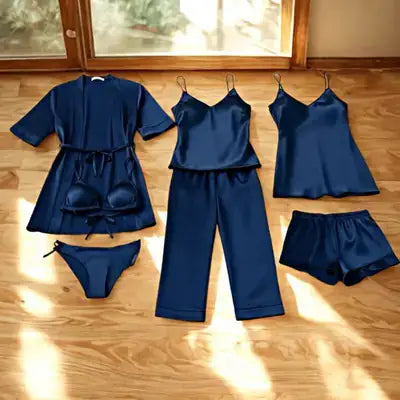 Premium Silk 7-Piece Nightwear Set for Women