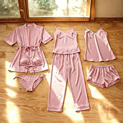 Premium Silk 7-Piece Nightwear Set for Women