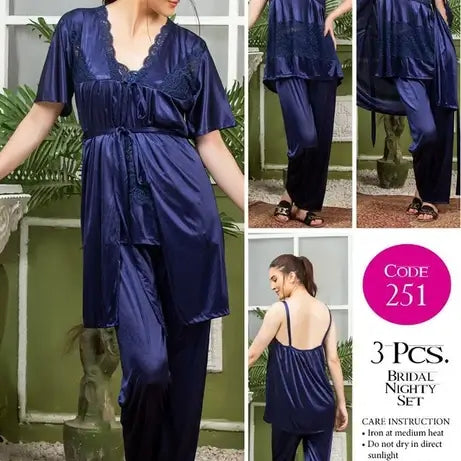 Elegant 3-Piece Nightwear Set with Gown for Women