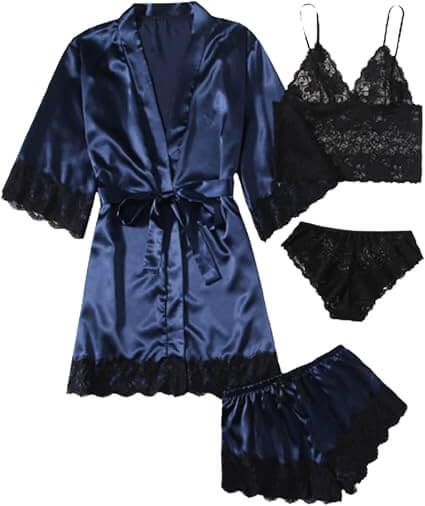 Premium Satin Lace 4-Piece Nightwear Set for Women