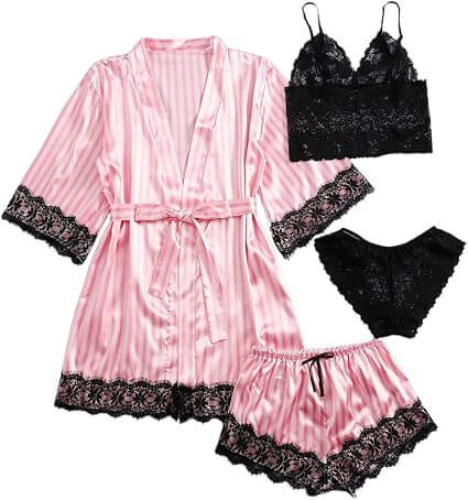 Premium Satin Lace 4-Piece Nightwear Set for Women