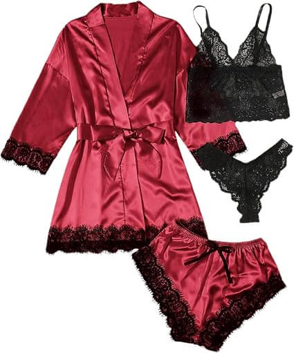 Premium Satin Lace 4-Piece Nightwear Set for Women