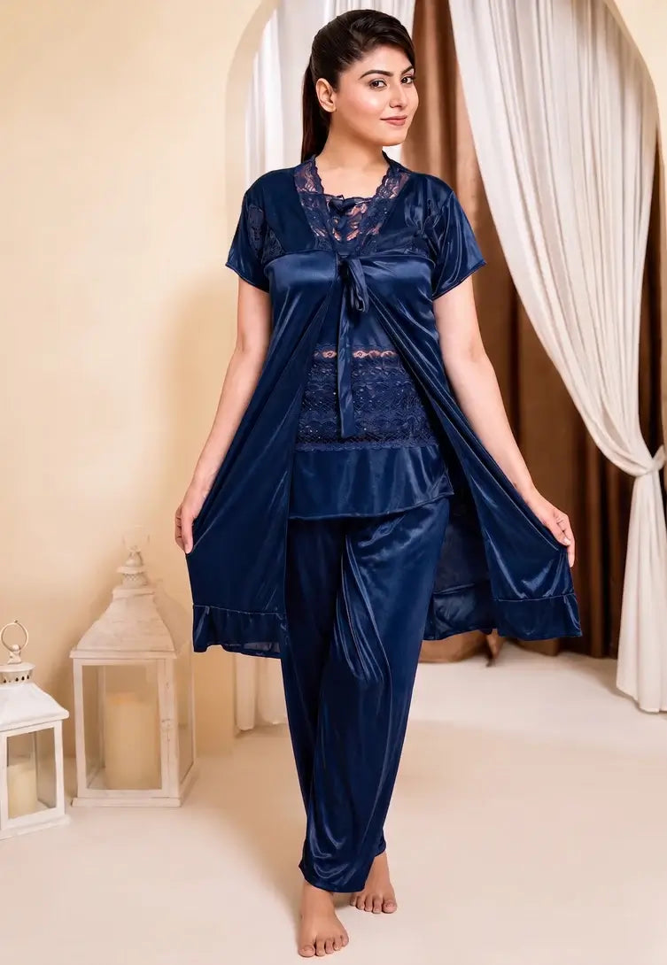 Elegant 3-Piece Nightwear Set with Gown for Women