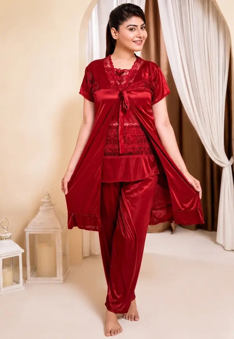 Elegant 3-Piece Nightwear Set with Gown for Women