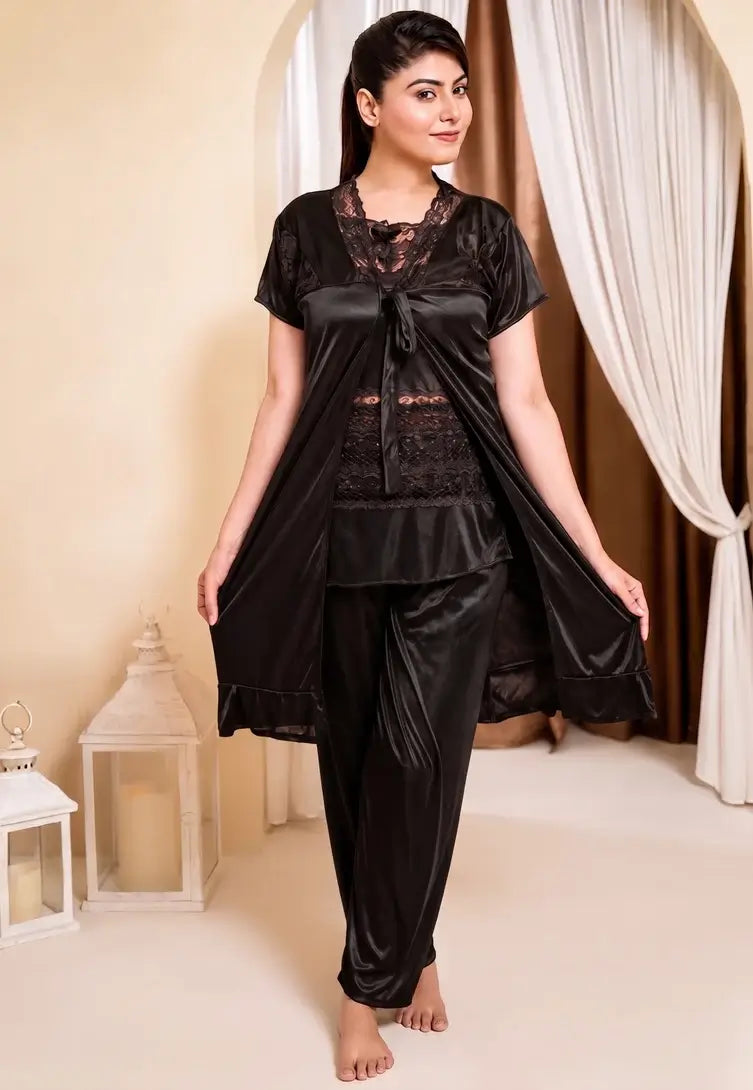 Elegant 3-Piece Nightwear Set with Gown for Women