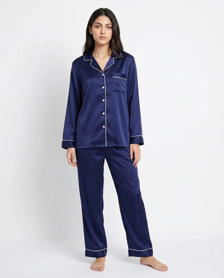 Satin Silk Pajama Suit – Noir