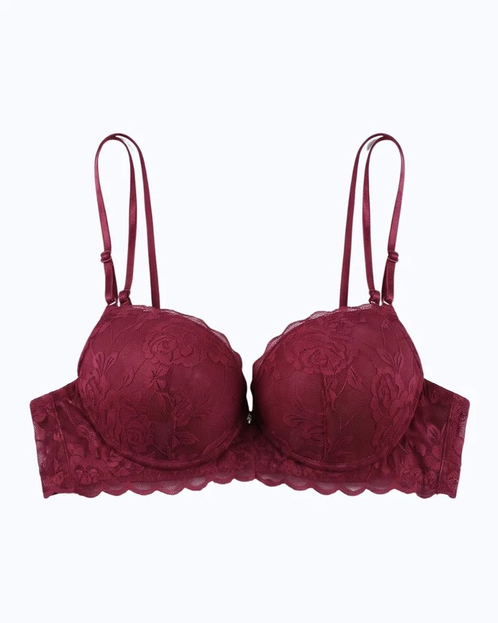 Rose Lace Net Padded Push-Up Bra