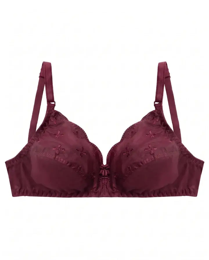 Floral Whisper Maroon Non Padded Wireless Bra for Women