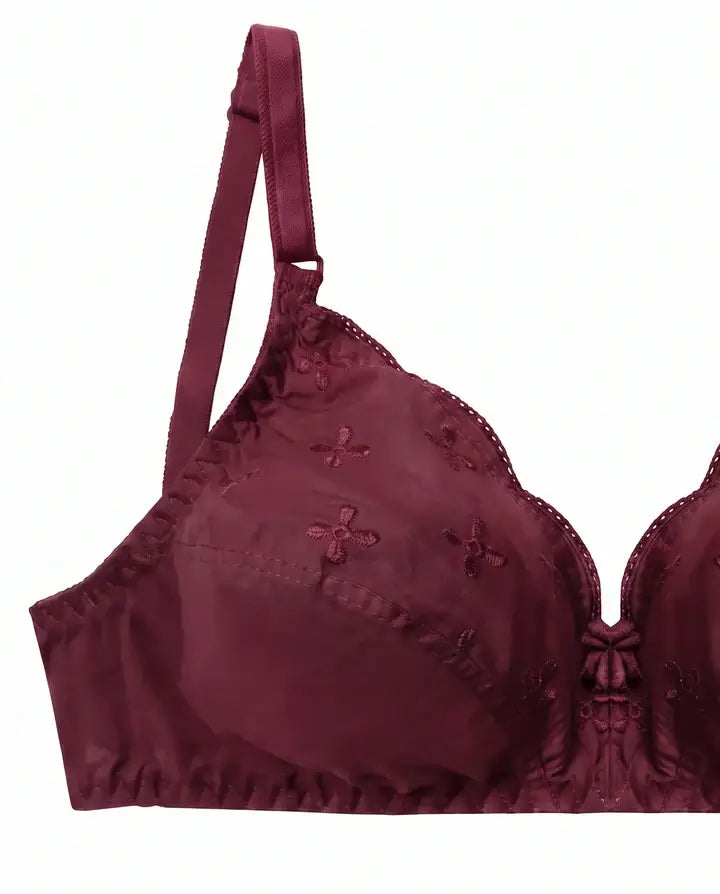 Floral Whisper Maroon Non Padded Wireless Bra for Women