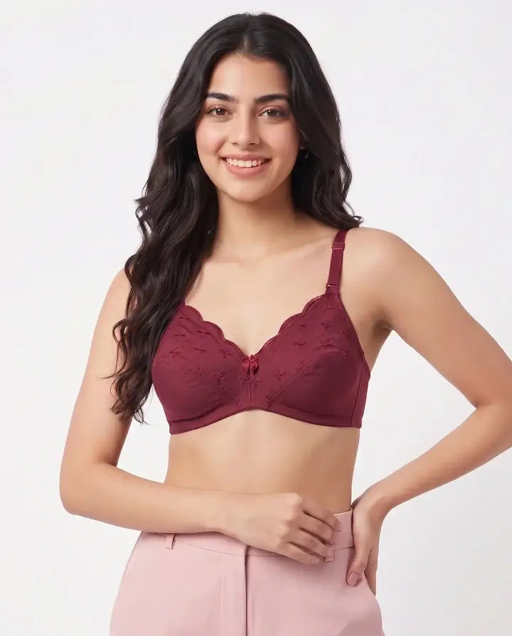 Floral Whisper Maroon Non Padded Wireless Bra for Women