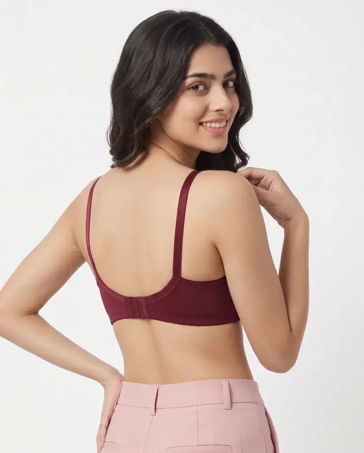 Floral Whisper Maroon Non Padded Wireless Bra for Women