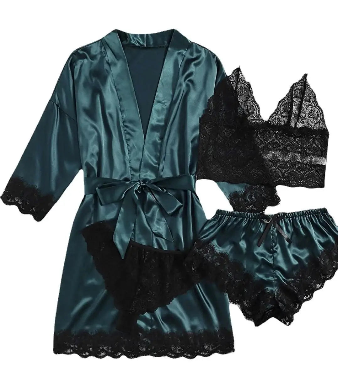 Premium Satin Lace 4-Piece Nightwear Set for Women